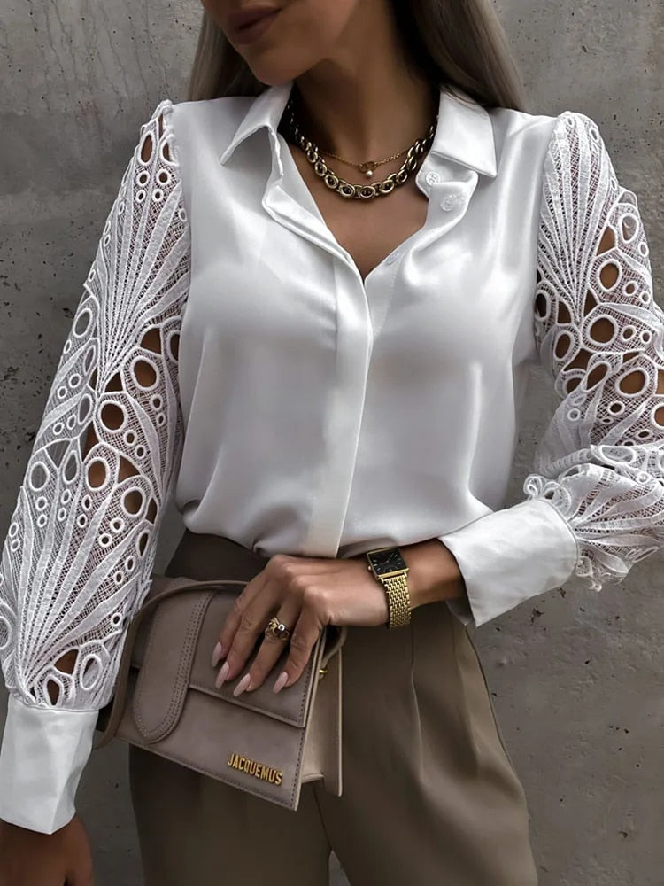 Bellachicha - Weißes Spitzen Langarmshirt