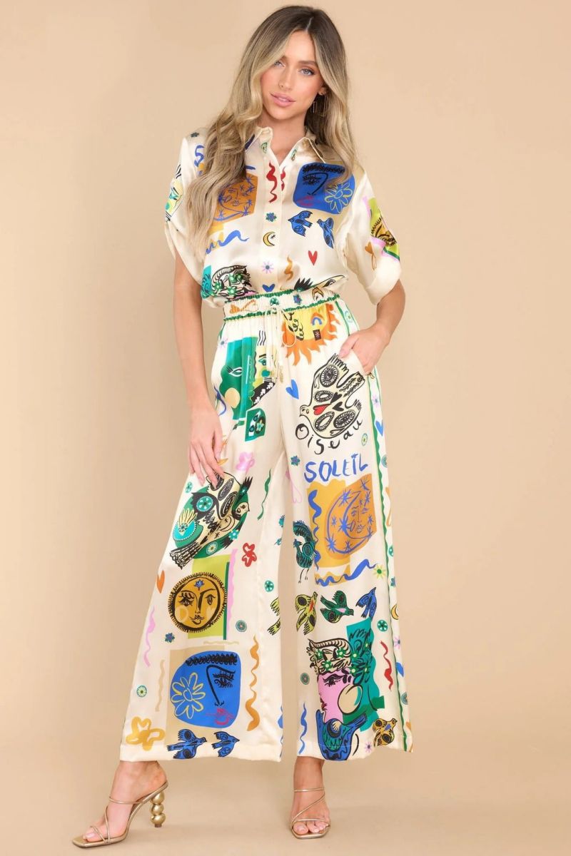 Ensemble chemise et pantalon oversize à imprimé ivoire