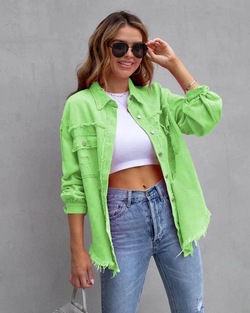 Frühlingsjacke | Moderne Damenjacke aus Denim mit rohen Kanten