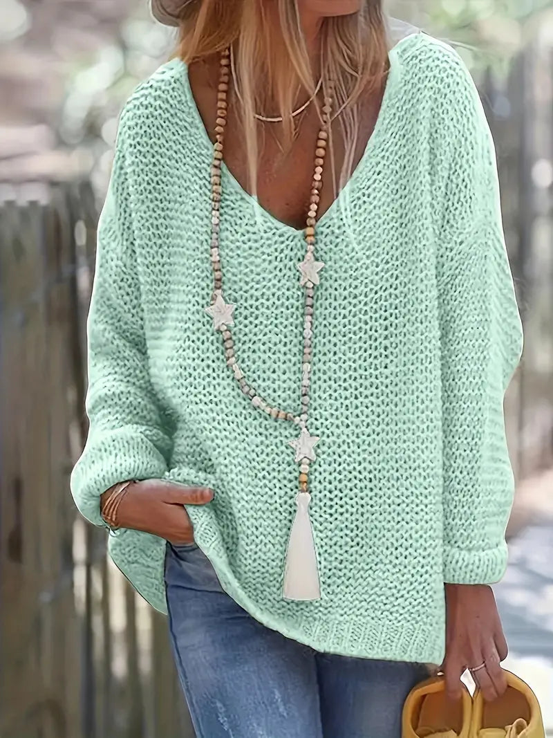 Desiree - Pull en maille unie à col en V Spring Wind