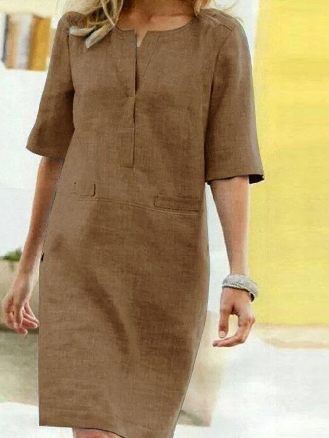 Gertie - Robe chic en coton et lin pour femme à manches courtes