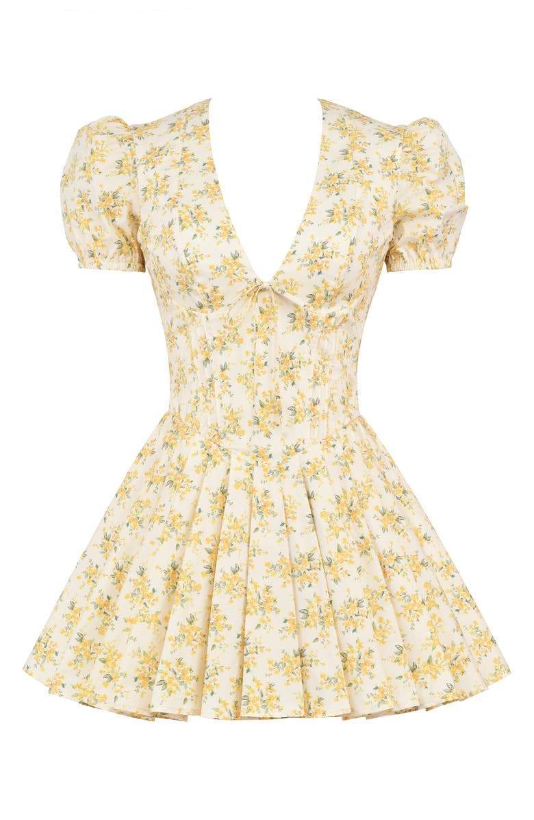 Emily – Geblümtes Korsett-Minikleid mit V-Ausschnitt
