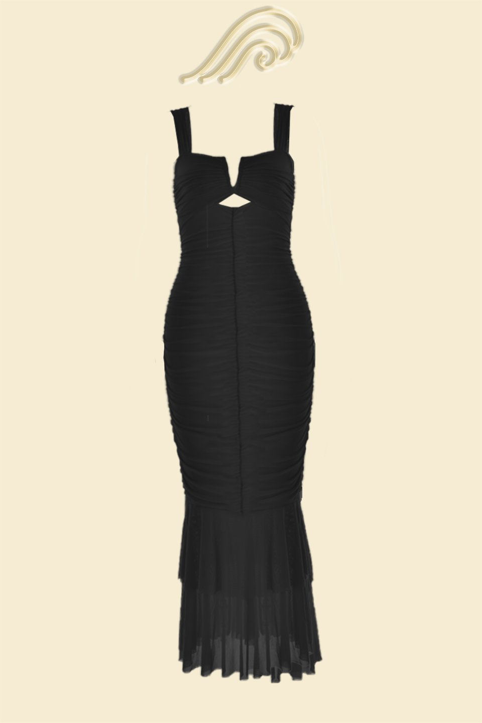 Ethel – Ausgestelltes, gerafftes Midikleid aus Netzstoff