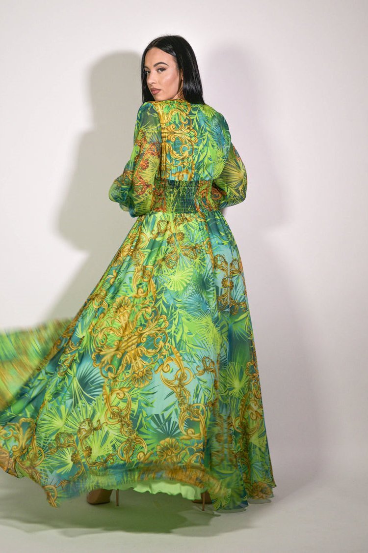 Eve – Maxikleid mit V-Ausschnitt und tropischem Muster