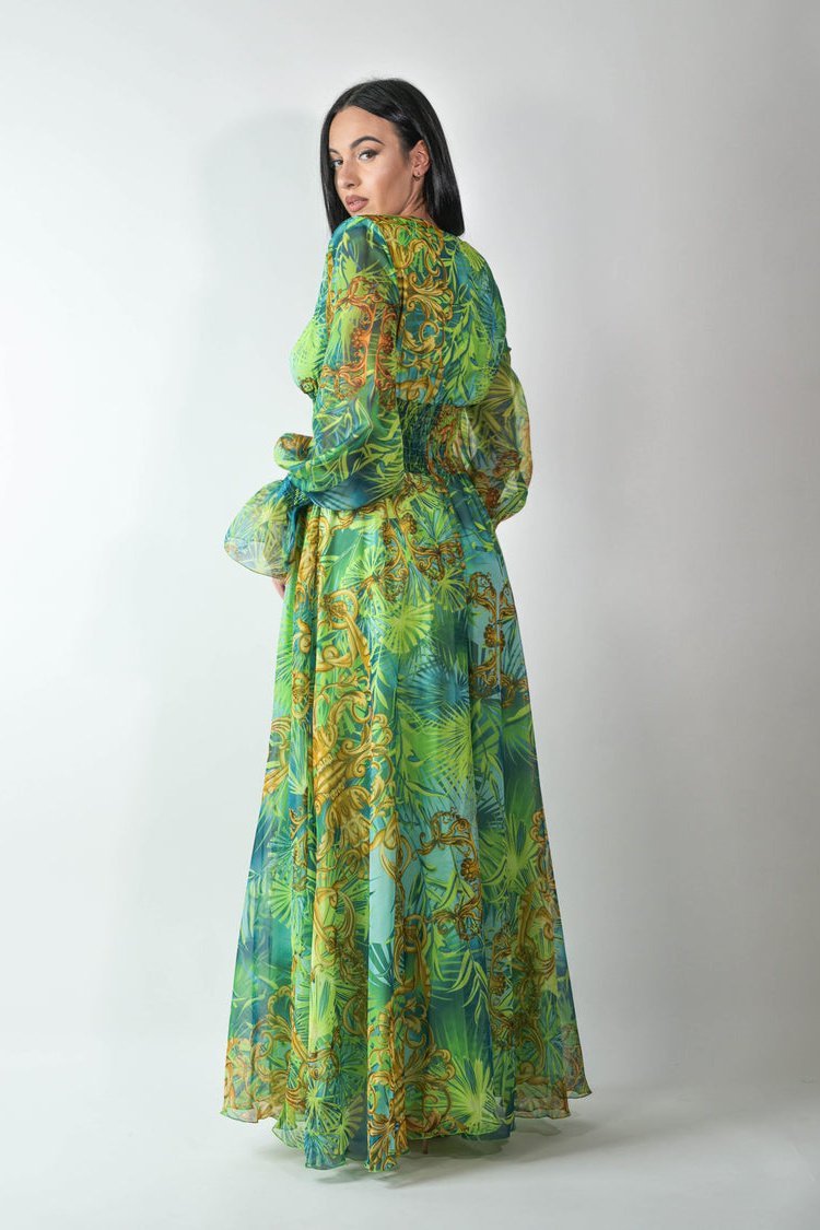 Eve – Maxikleid mit V-Ausschnitt und tropischem Muster