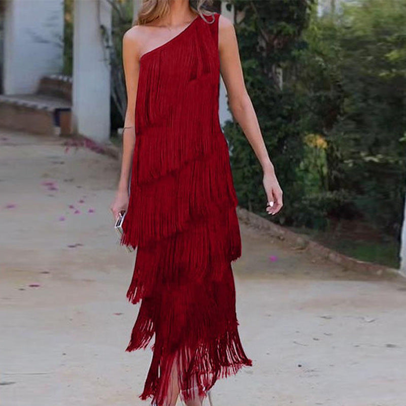 Robe midi asymétrique à franges Valeria Stido