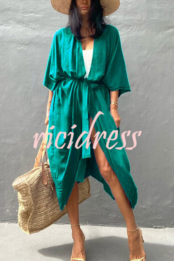 Einfarbiger Strandüberwurf im Kimono-Stil