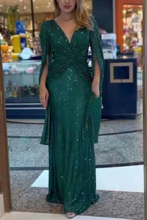 Hélène | Robe longue élégante avec col en V et détails en dentelle