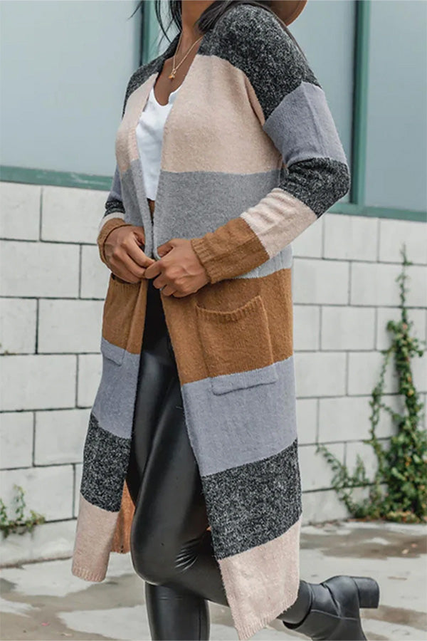 Weina | Cardigan tricoté ouvert sur le devant à blocs de couleurs