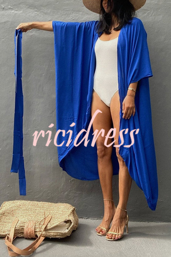 Einfarbiger Strandüberwurf im Kimono-Stil