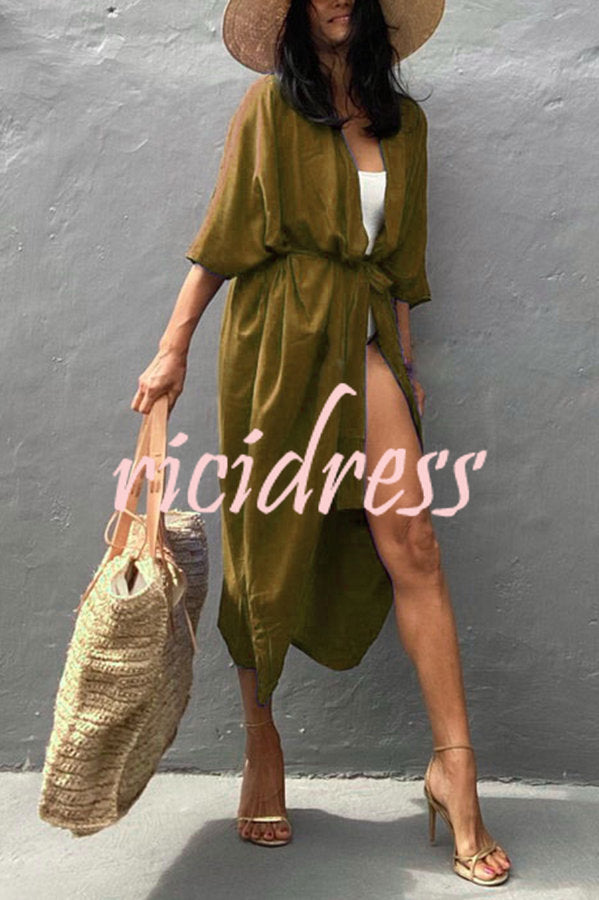 Einfarbiger Strandüberwurf im Kimono-Stil