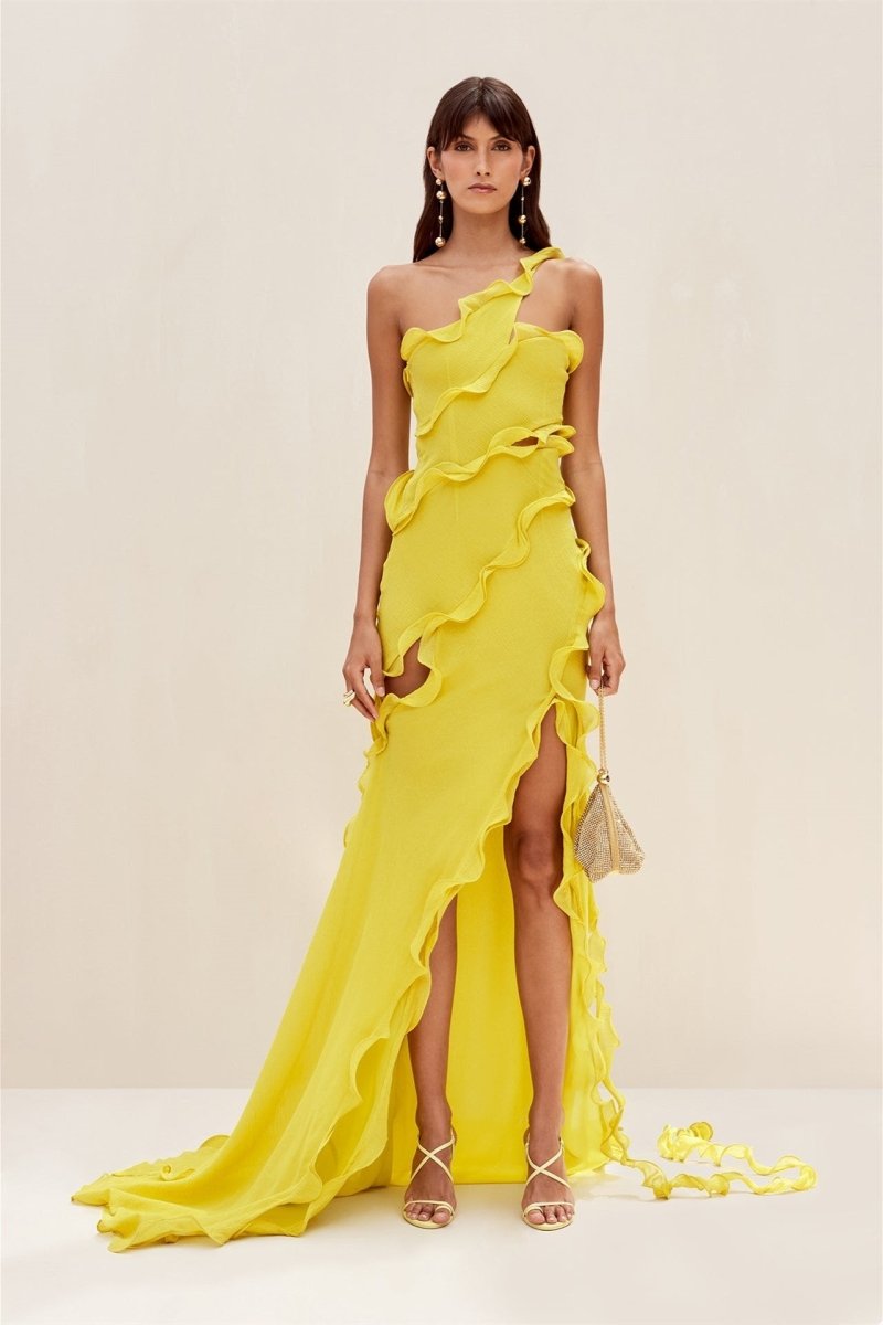 Gloria Maxi-Chiffonkleid mit One-Shoulder-Träger und Rüschen