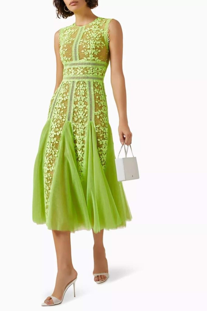 Meliertes Midikleid aus bestickter Spitze