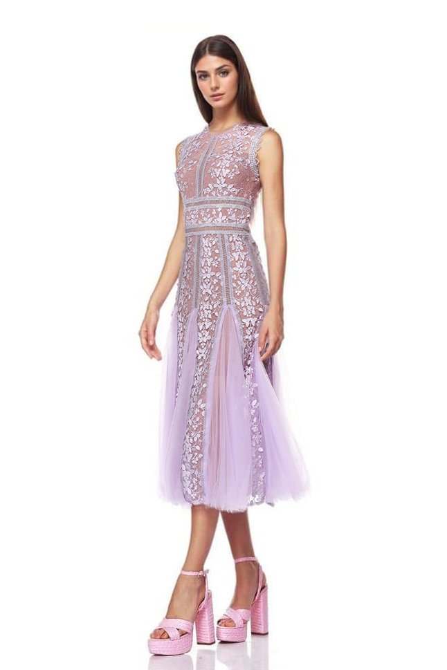 Meliertes Midikleid aus bestickter Spitze