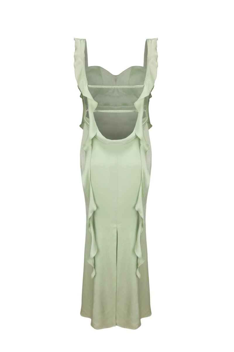 Hilda rückenfreies Maxikleid mit Rüschenband