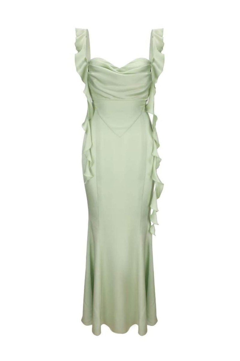 Hilda rückenfreies Maxikleid mit Rüschenband