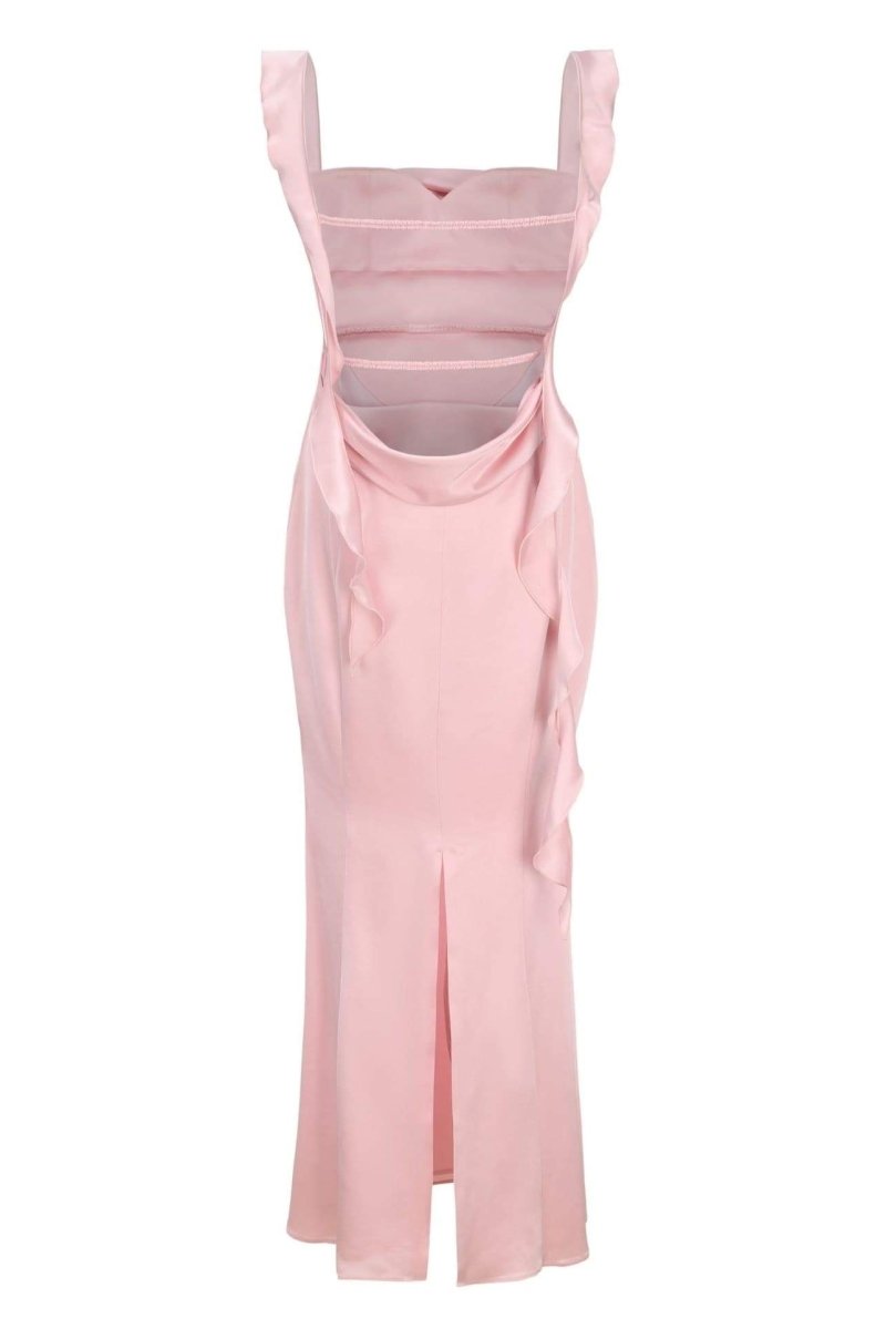Hilda rückenfreies Maxikleid mit Rüschenband