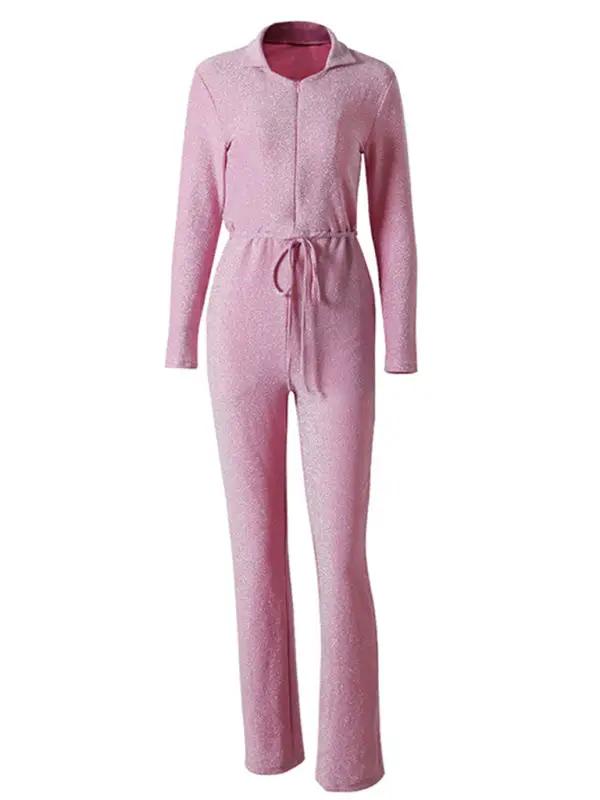 Sexy Jumpsuit für Damen mit weitem Bein, tiefem V-Ausschnitt und langen Ärmeln