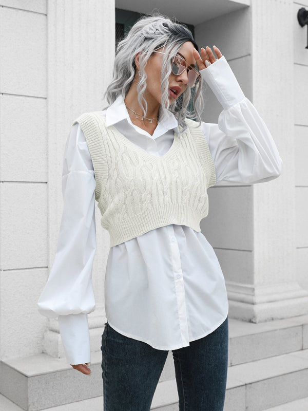 Damen-Pullover mit V-Ausschnitt und frittiertem Teig