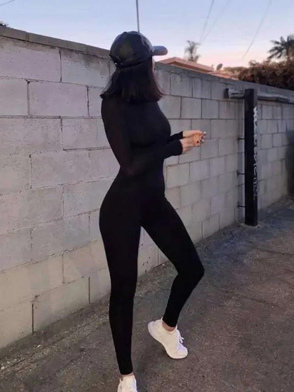 Damen-Jumpsuit mit langen Ärmeln und schmaler Passform, hohe Taille, Hüftlift-Overall für Herbst/Winter