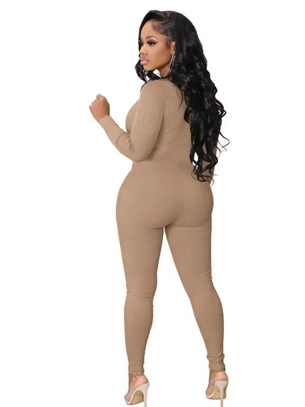 Neuer sportlicher Jumpsuit mit Reißverschluss und Achselstreifen für Damen