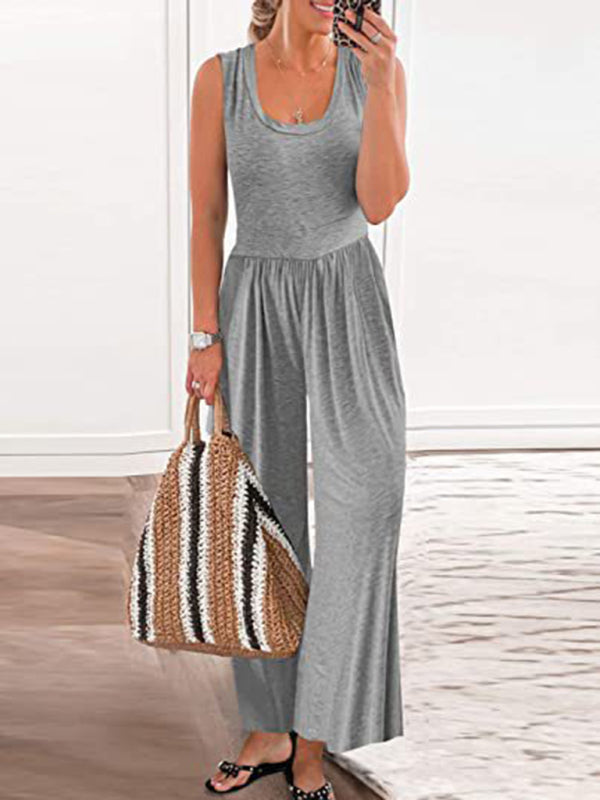 Einfarbiger, lockerer, ärmelloser Jumpsuit für Damen