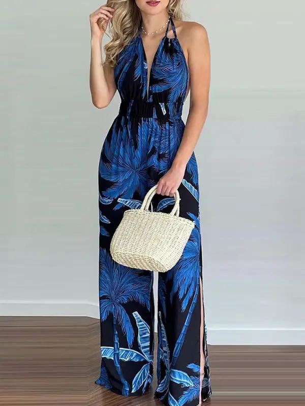 Neckholder-Jumpsuit mit unregelmäßigem Aufdruck für Damen