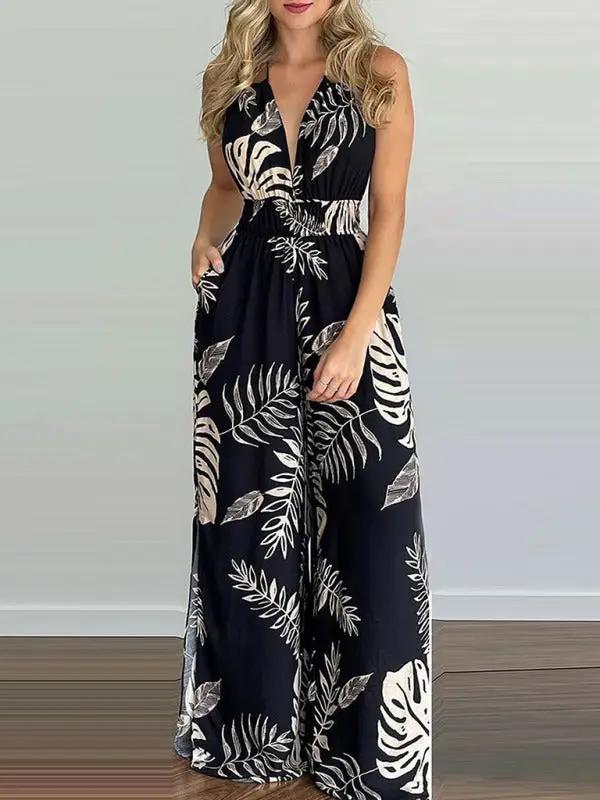 Neckholder-Jumpsuit mit unregelmäßigem Aufdruck für Damen