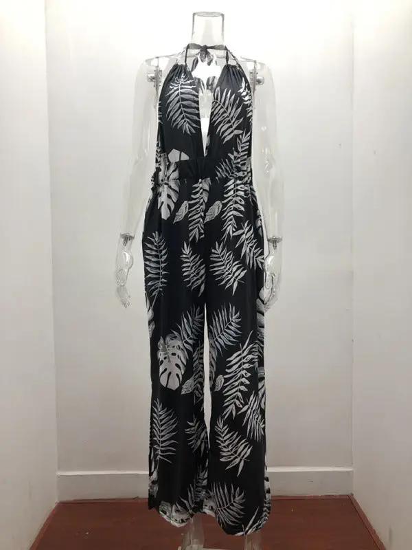 Neckholder-Jumpsuit mit unregelmäßigem Aufdruck für Damen