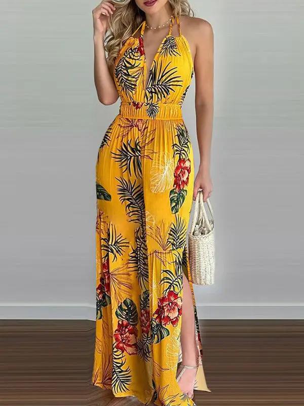 Neckholder-Jumpsuit mit unregelmäßigem Aufdruck für Damen