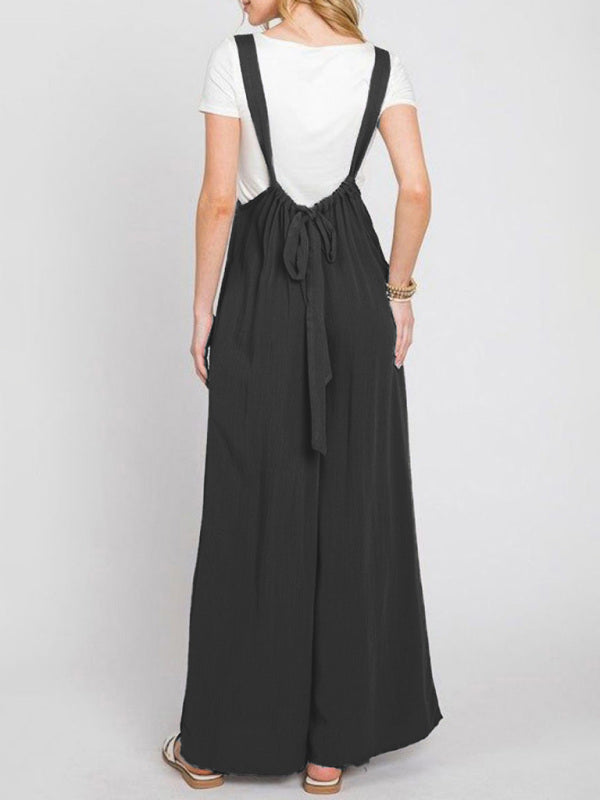 Neu Overall einfarbig alle-spiel schnüren lose doppel seite tasche breite bein hosen