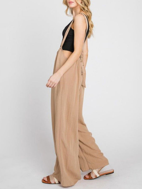 Neu Overall einfarbig alle-spiel schnüren lose doppel seite tasche breite bein hosen