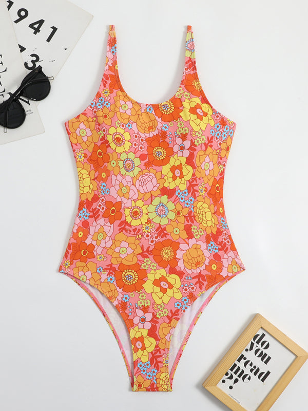 Neue Badebekleidung, sexy bedruckter, rückenfreier, einteiliger Dreiecksbadeanzug
