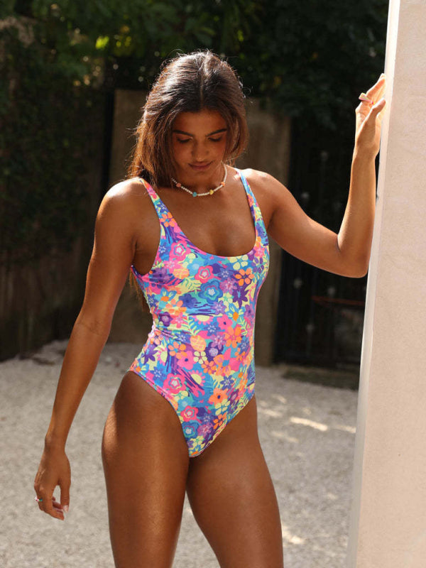 Neue Badebekleidung, sexy bedruckter, rückenfreier, einteiliger Dreiecksbadeanzug