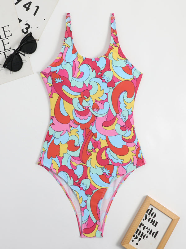 Neue Badebekleidung, sexy bedruckter, rückenfreier, einteiliger Dreiecksbadeanzug
