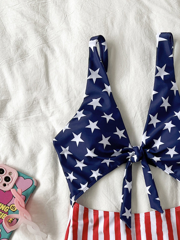 Neuer einteiliger Bikini mit Flaggenstreifen und Sternriemen für Damen
