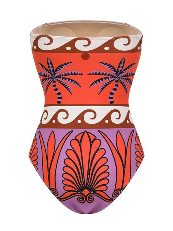 Maillot de bain imprimé sans bretelles avec jupe assortie
