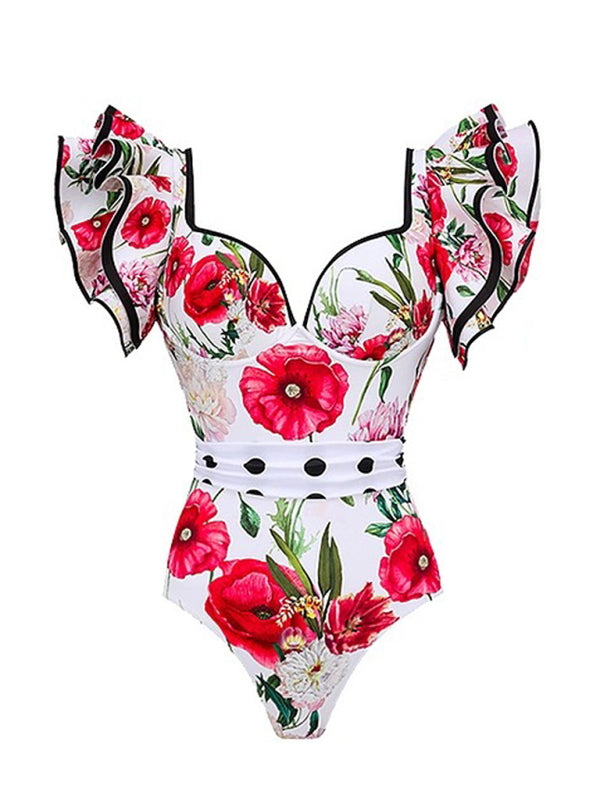 Neuer Modetrend: Sexy Badeanzug mit Blumenmuster, Rock (Einzelteil)