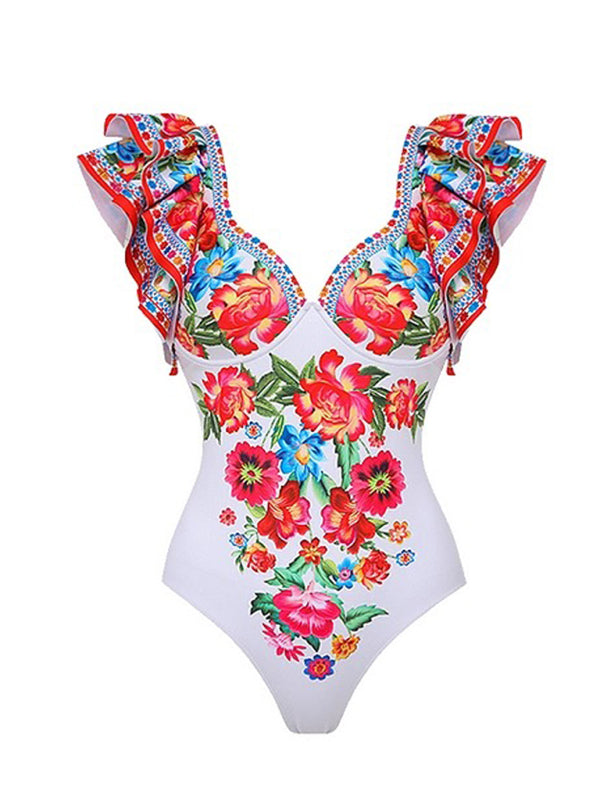 Neuer Modetrend: Sexy Badeanzug mit Blumenmuster, Rock (Einzelteil)