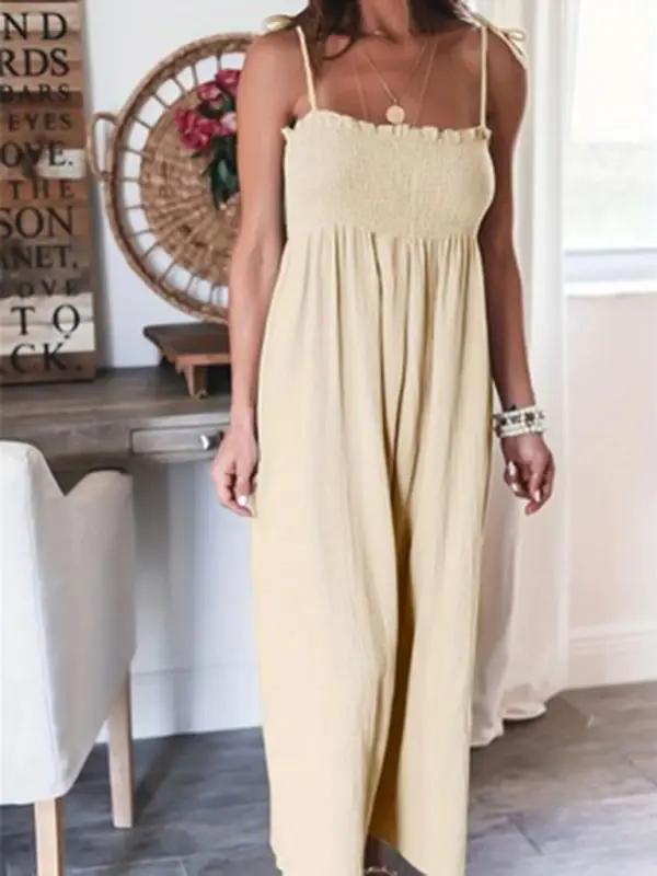 Combinaison taille haute froncée sans manches pour femme, couleur unie