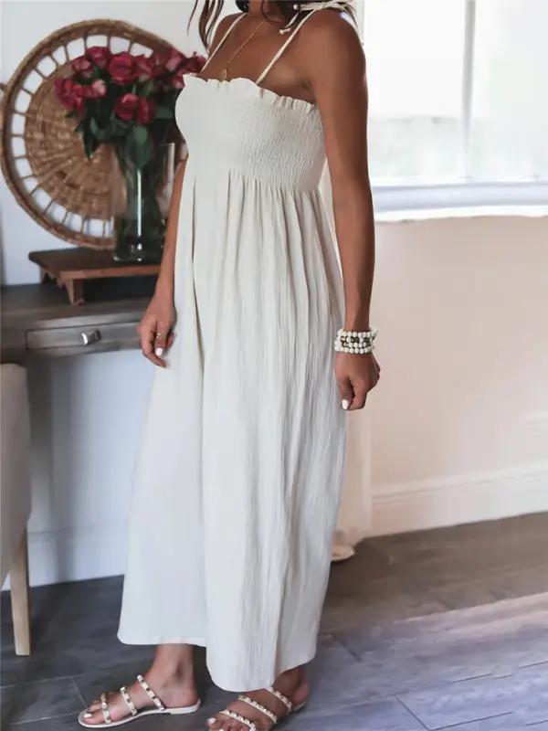 Combinaison taille haute froncée sans manches pour femme, couleur unie