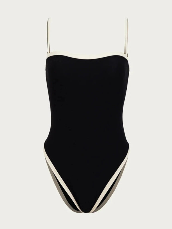 Damenmode Bikini Neuer Damen Kontrastfarbe Gespleißter Einteiliger Badeanzug