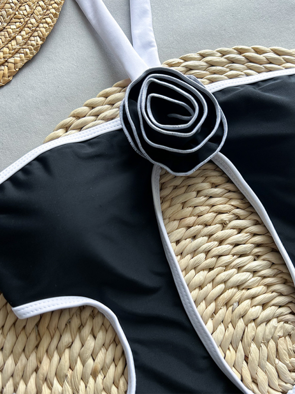 Neuer einteiliger Badeanzug mit 3D-Blumenmuster für Damen