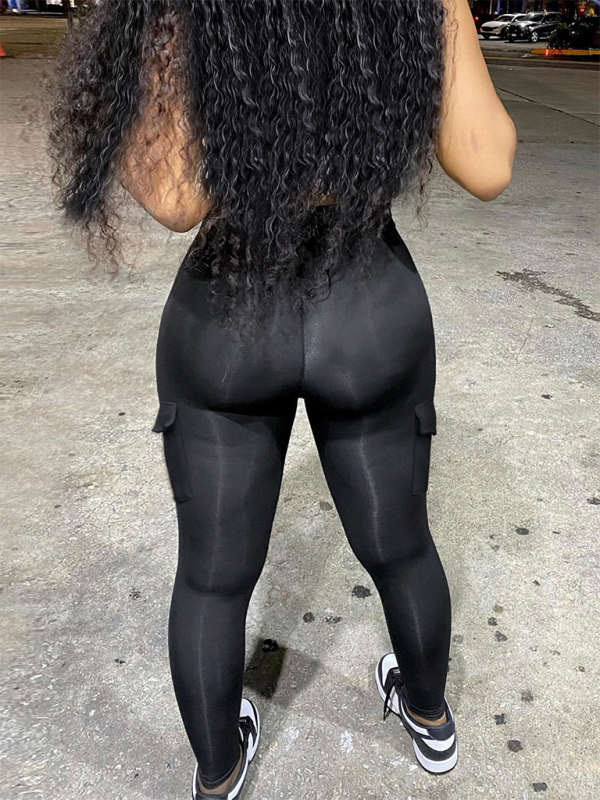 Neuer sexy rückenfreier Neckholder-V-Ausschnitt mit Taschen für Damen, hüfthebender Sport-Overall