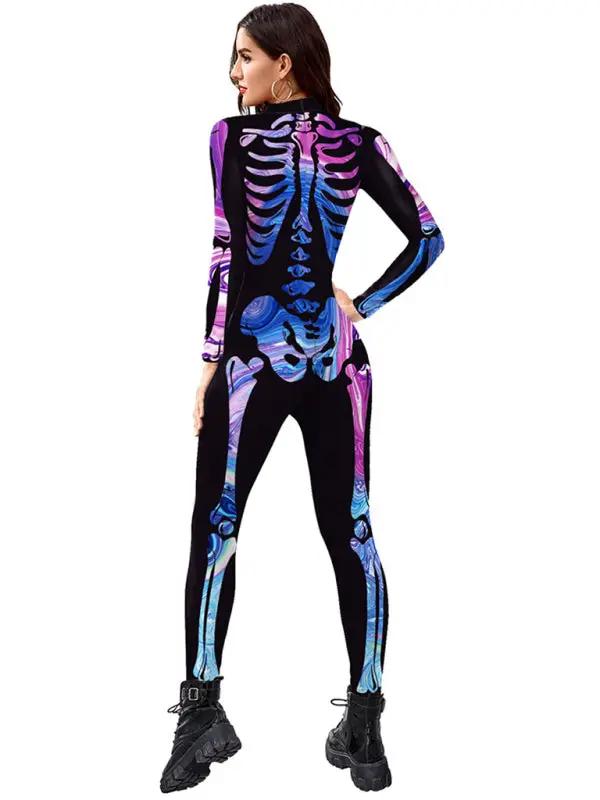 Halloween Neues Produkt Bunter Menschlicher Skelettdruck Karneval Cosplay Einteiler