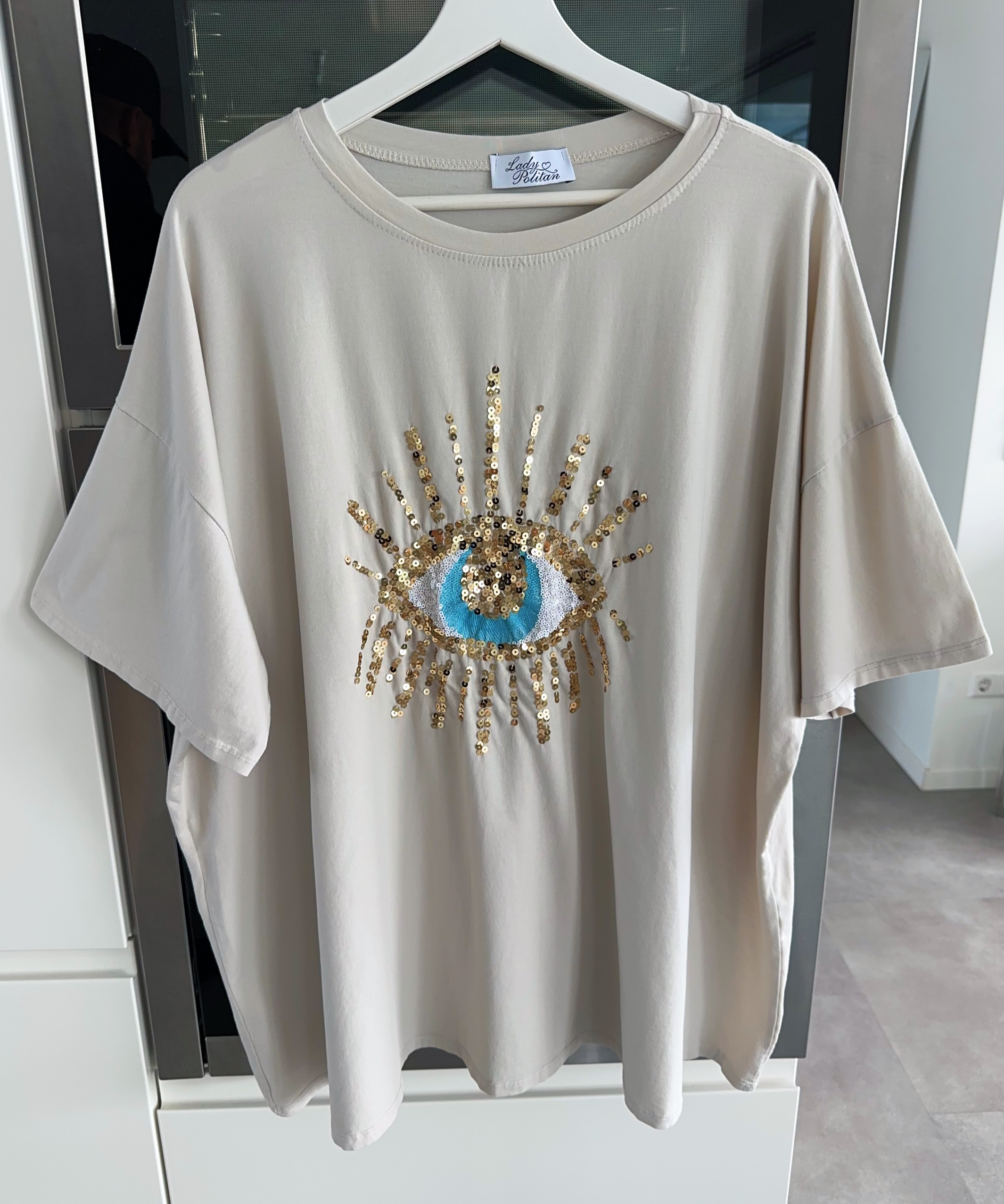 T-Shirt Glitzer Auge Beige