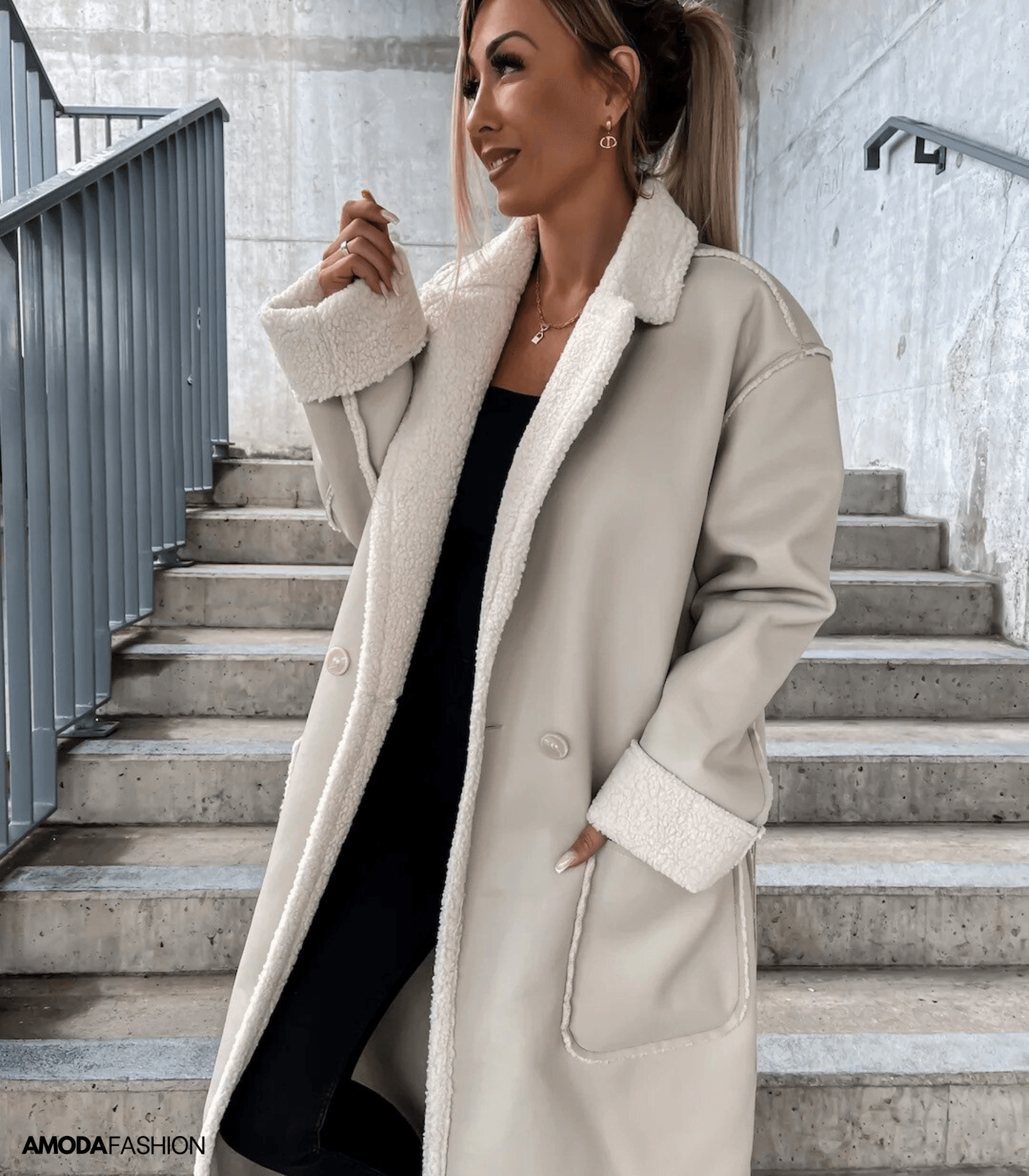 Dalas | Jacke aus Leder und Fleece zum Schnüren