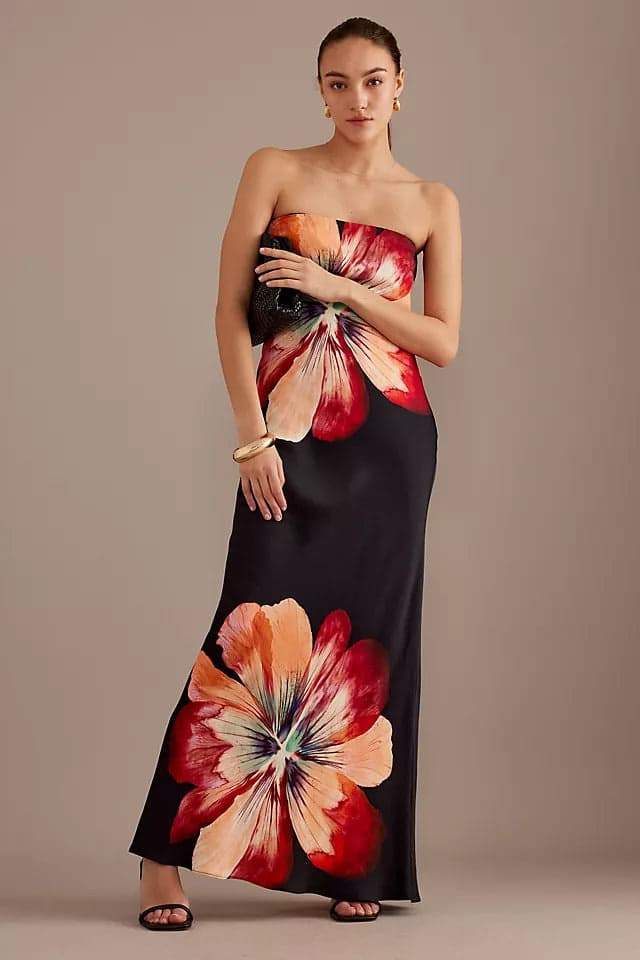 Trägerloses Maxikleid „Janice“ mit Blumendruck