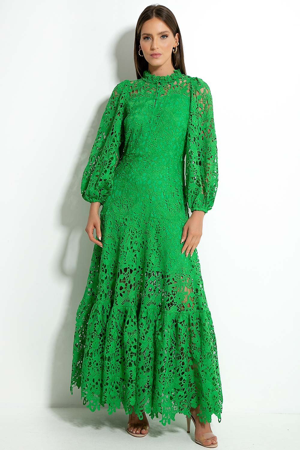 Joa – Ausgestelltes Maxikleid mit bestickter Spitze