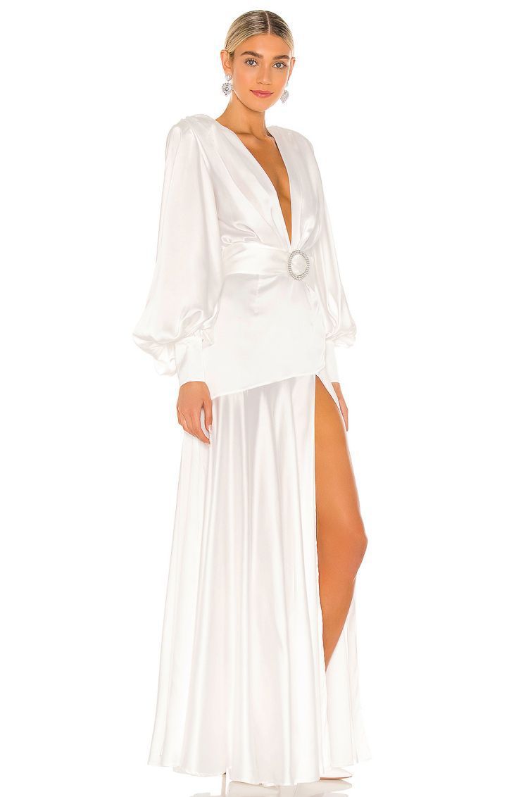 Phoebe Maxikleid mit V-Ausschnitt, Gürtel und Schlitz